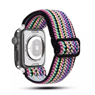 Braided Loop Apple Watch Band - Multicoloured, side view, up close, with apple watch