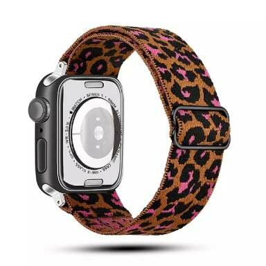 Braided Loop Apple Watch Band - Pink Cheetah, side view, with apple watch