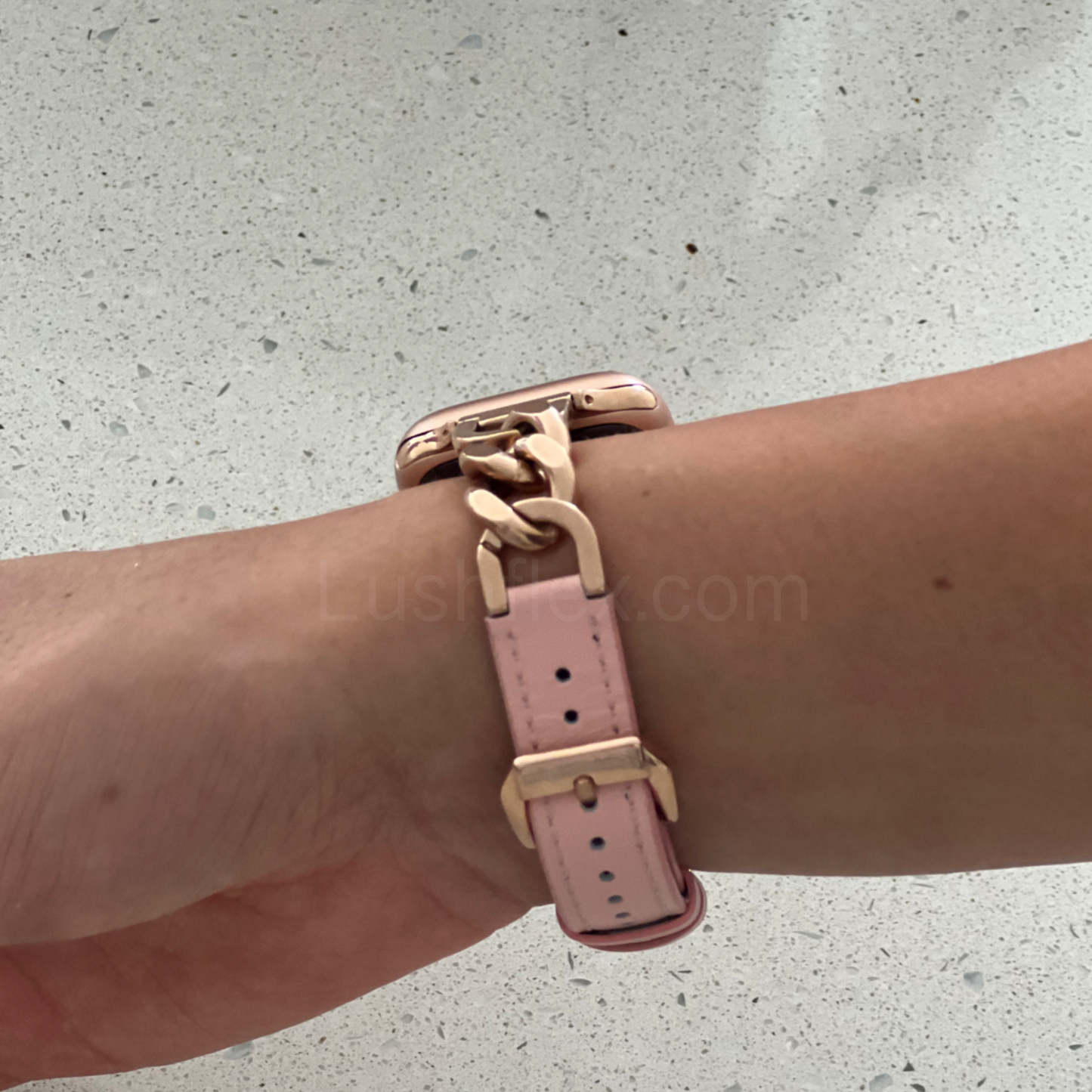 Leather Link Apple Watch Band - Pink/Rose Gold